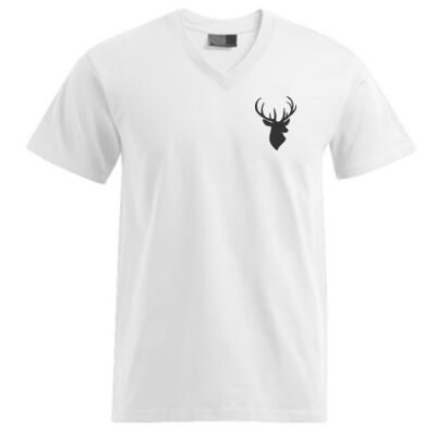 V - Neck Shirt mit Rückendruck - Hirsch Schriftzug -  Thumbnail