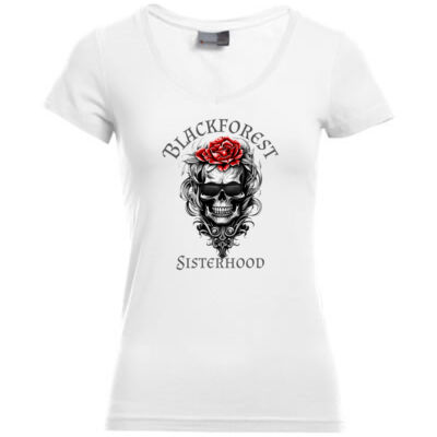 V - Neck Shirt - Slim Fit - bis 3XL - Blackforest Sisterhood - Red Rose Thumbnail