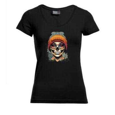 V - Neck - Shirt - Blackforest Sisters - Skull Head   - 4 - Thumbnail