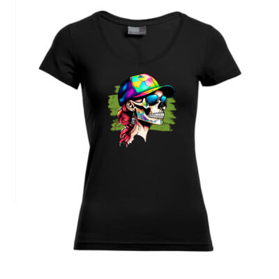 V - Neck - Shirt - Blackforest Sisters - Skull Head   - 10 - Thumbnail