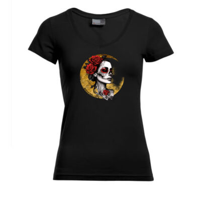 V - Neck - Shirt - Blackforest Sisters - Skull Head   - 18 - Thumbnail