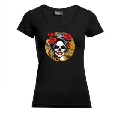 V - Neck - Shirt - Blackforest Sisters - Skull Head   - 21 - Thumbnail