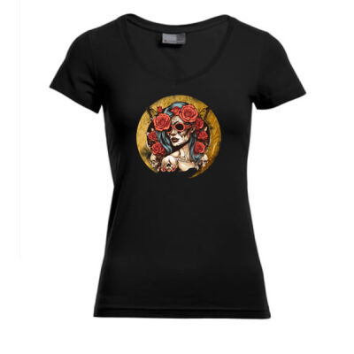 V - Neck - Shirt - Blackforest Sisters - Skull Head   - 22 - Thumbnail