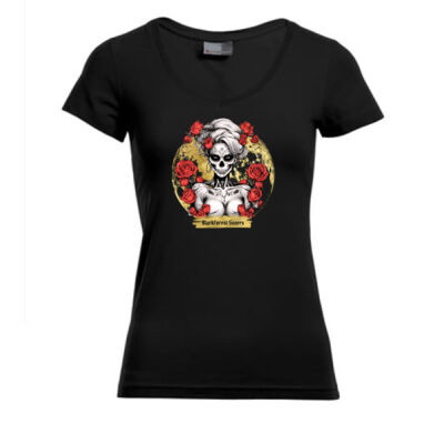 V - Neck - Shirt - Blackforest Sisters - Skull Head   - 23 - Thumbnail