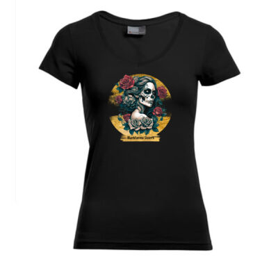 V - Neck - Shirt - Blackforest Sisters - Skull Head   - 25 - Thumbnail