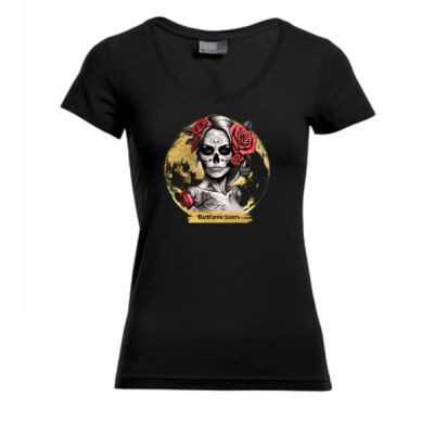 V - Neck - Shirt - Blackforest Sisters - Skull Head   - 26 - Thumbnail
