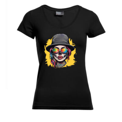 V - Neck Shirt - Slim Fit - bis 3XL - Street Bloom Skull Thumbnail