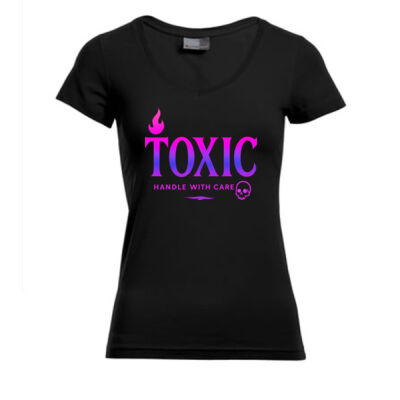  V - Neck Shirt - Slim Fit - bis 3XL - Toxic Babe ⚠️💀 Thumbnail