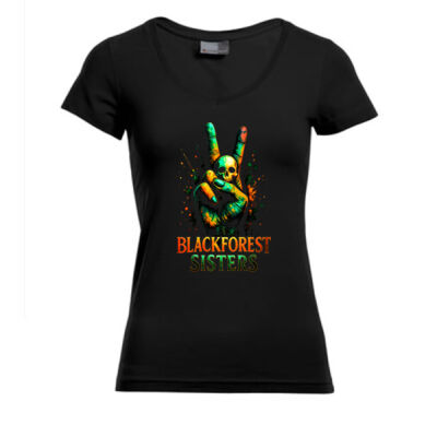 V - Neck Shirt - Slim Fit - bis 3XL - Blackforest Sisters Peace Hand 🤘 Thumbnail