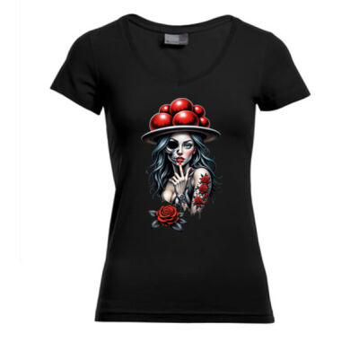 V - Neck Shirt - Slim Fit - bis 3XL - Rose & Bone 💀🌹 Miniaturansicht