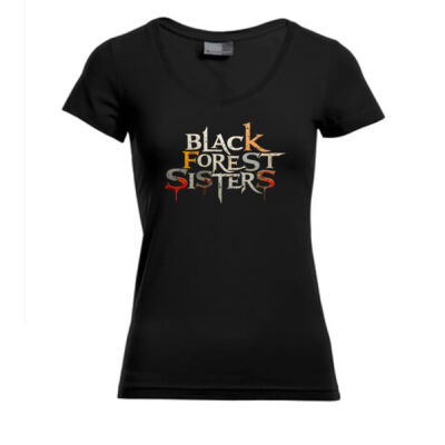V - Neck Shirt - Slim Fit - bis 3XL - Blackforest Sisters - farbiger Schriftzug - Miniaturansicht